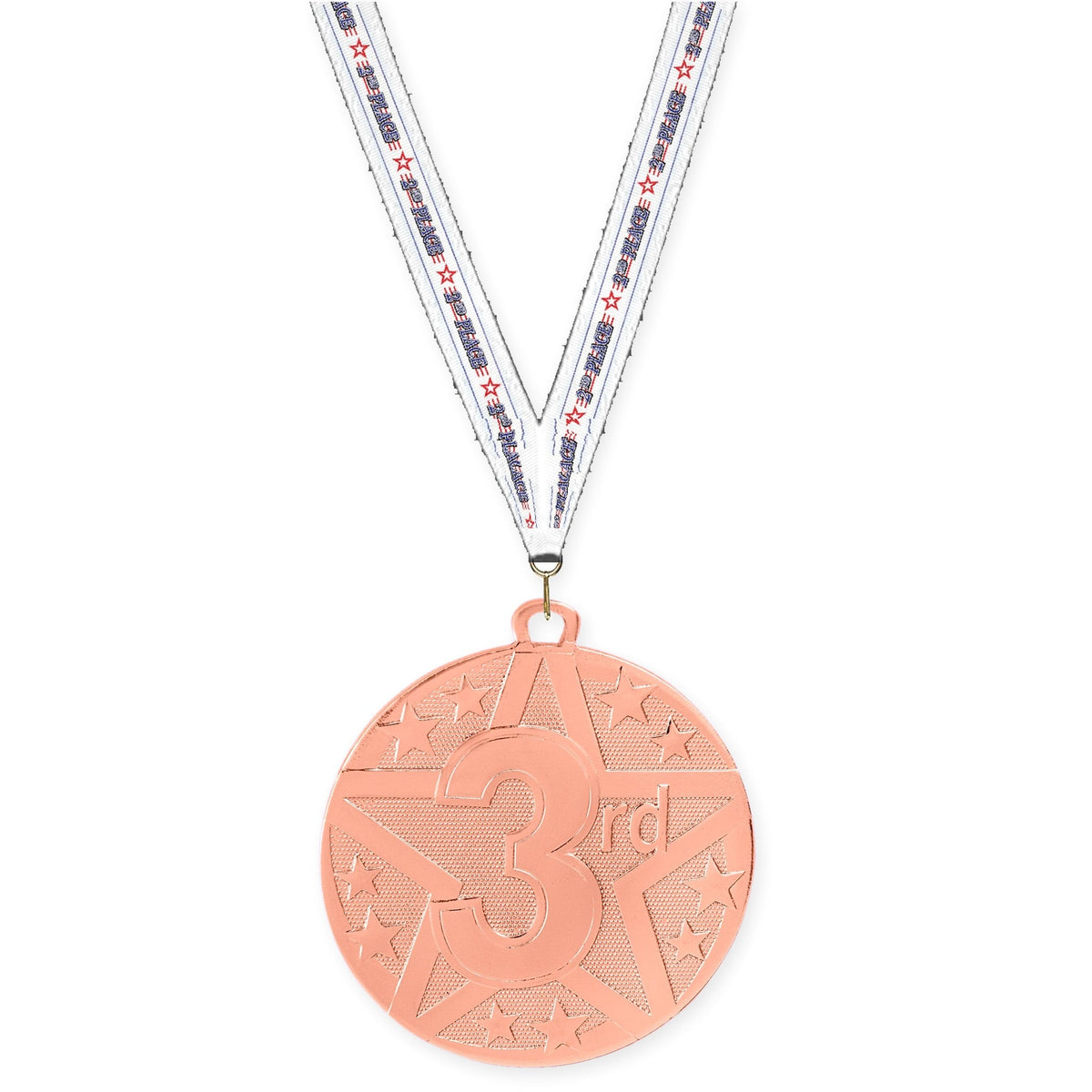2 inch Place Superstar medal in bronze - 3rd place with 2nd Place neck ribbon