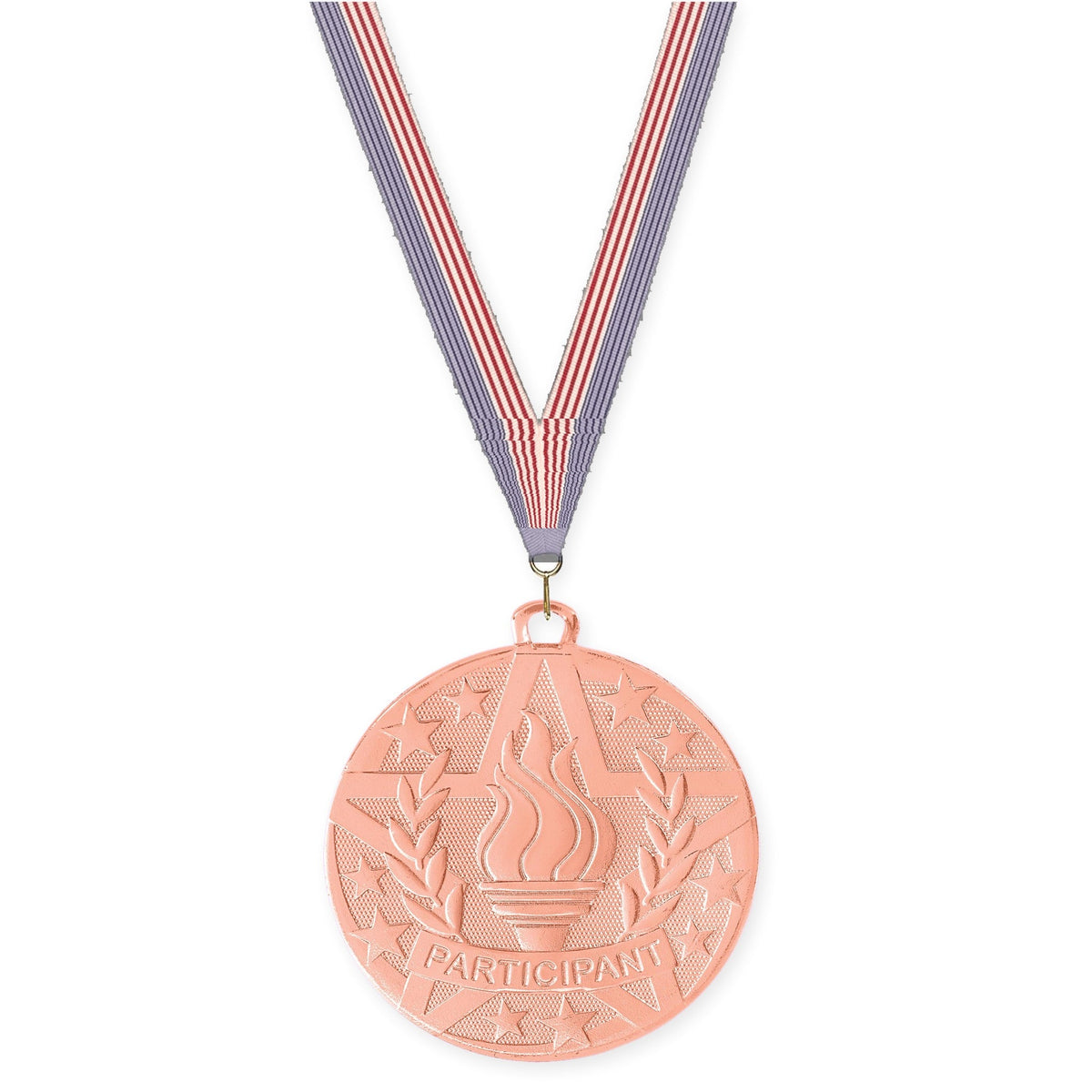 2 inch Participant Superstar medal in bronze with USA Flag neck ribbon
