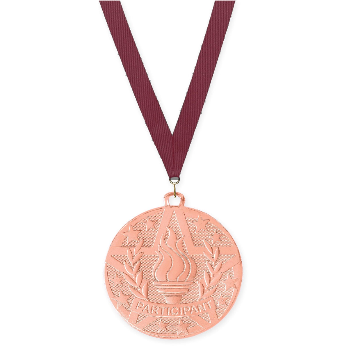 2 inch Participant Superstar medal in bronze with Maroon neck ribbon