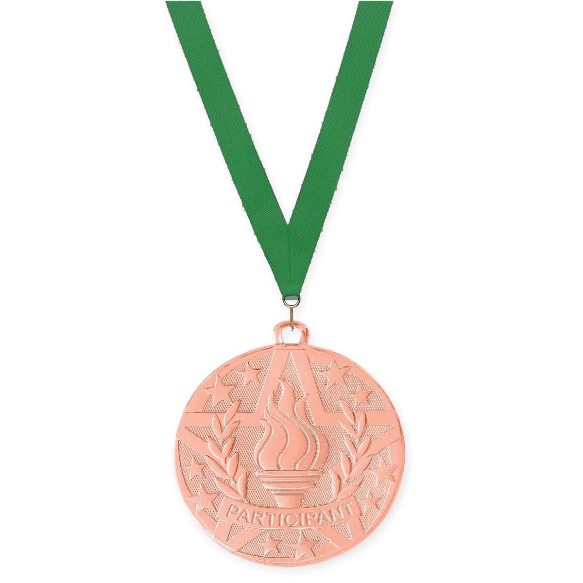 2 inch Participant Superstar medal in bronze with Green neck ribbon