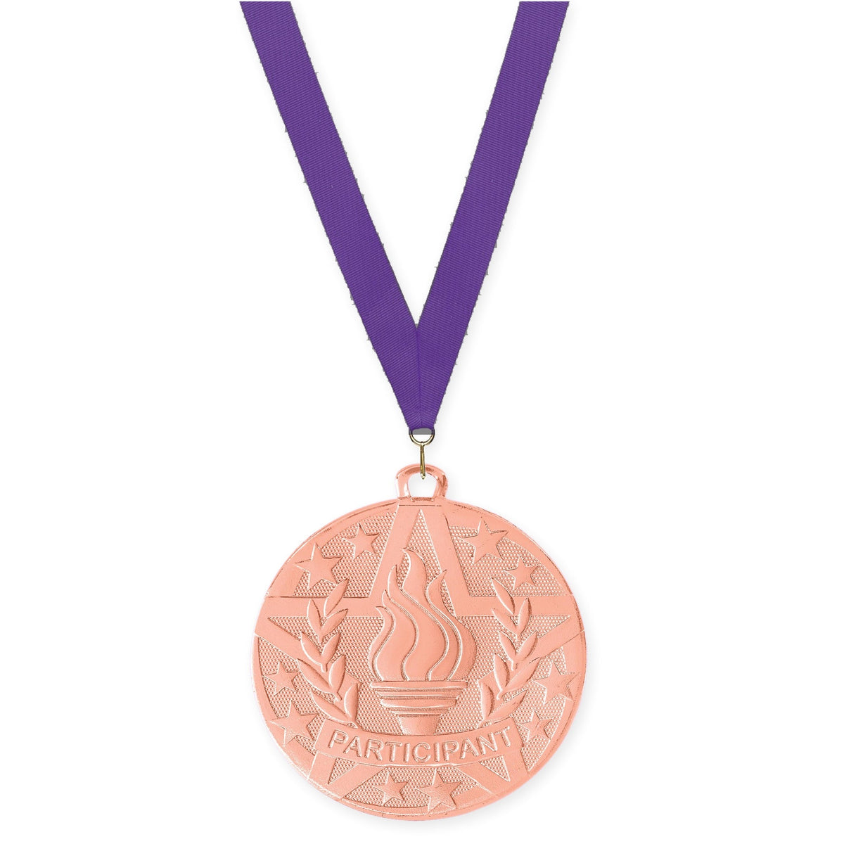 2 inch Participant Superstar medal in bronze with Purple neck ribbon