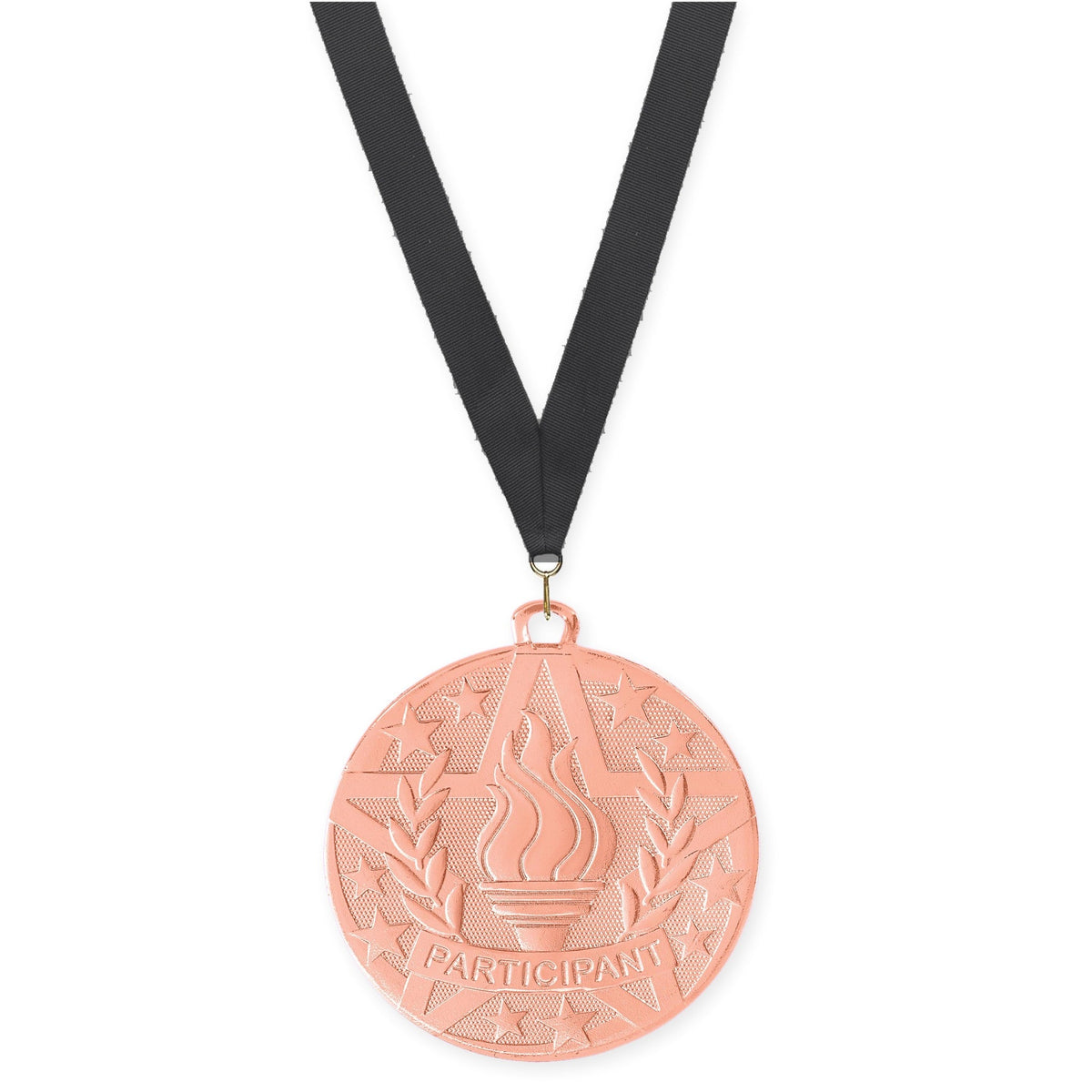 2 inch Participant Superstar medal in bronze with Black neck ribbon
