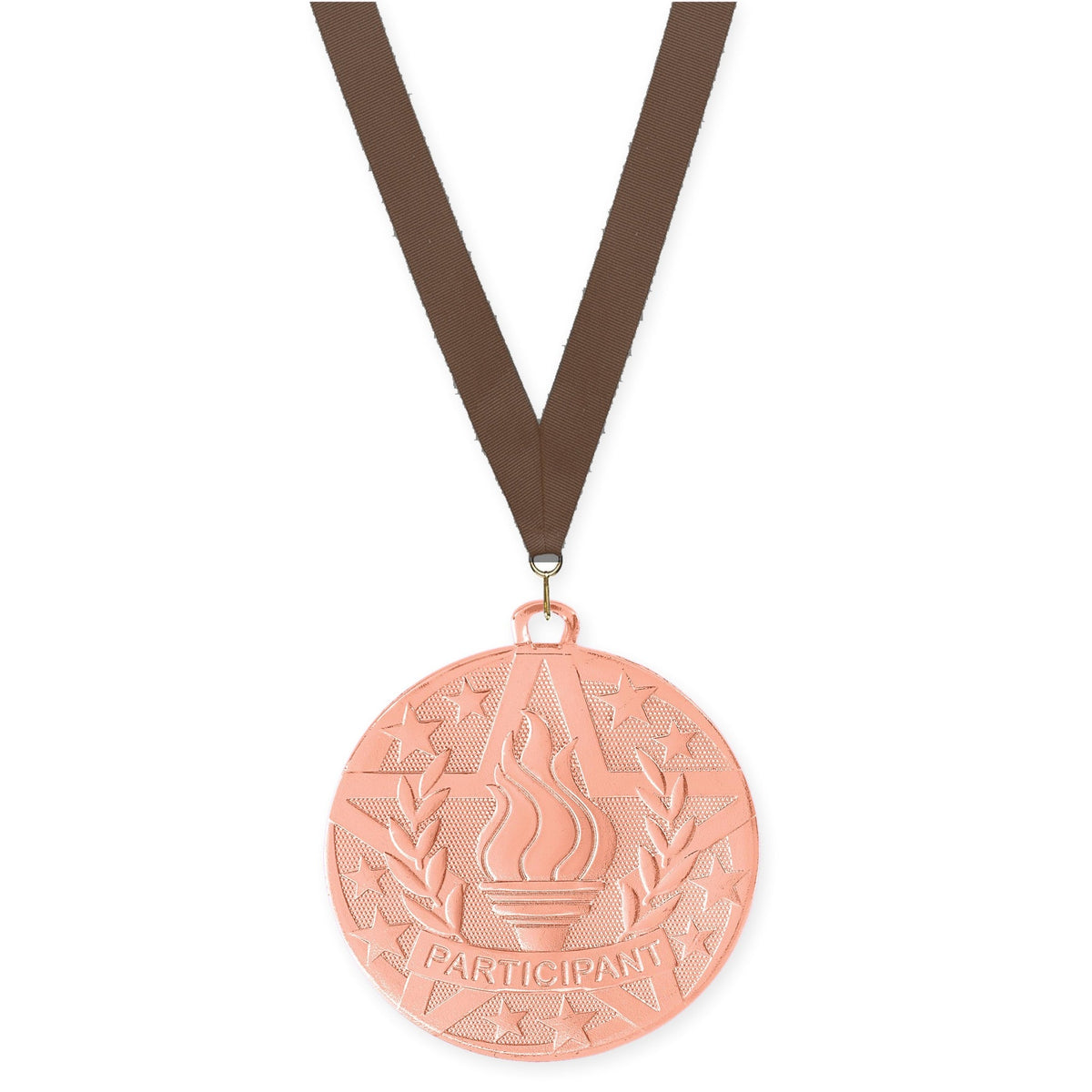 2 inch Participant Superstar medal in bronze with Brown neck ribbon