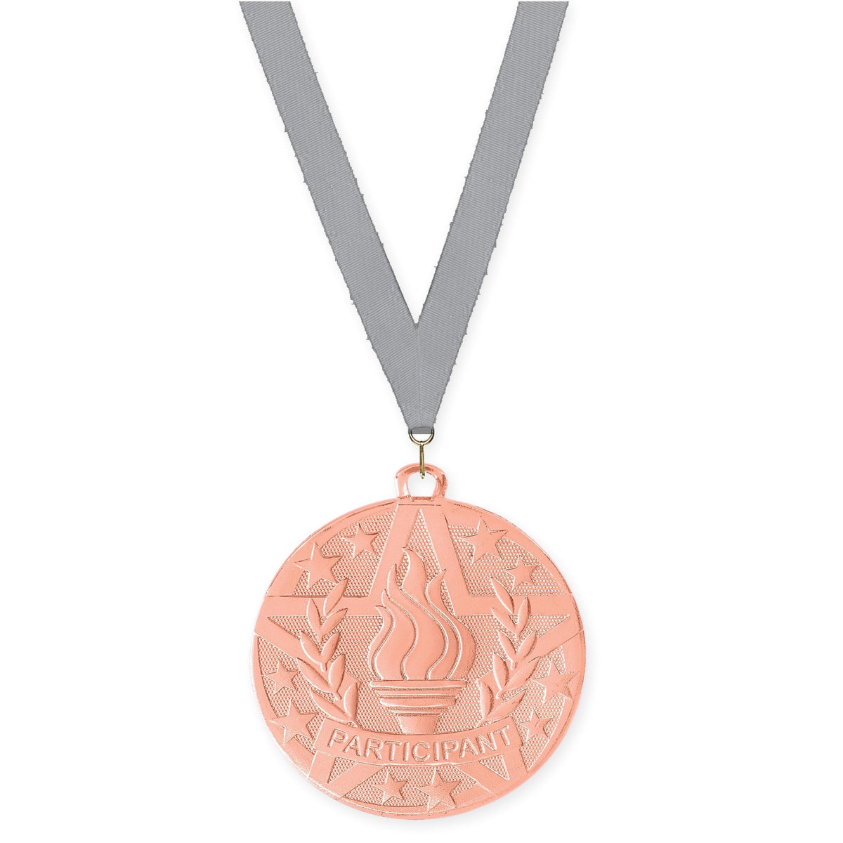 2 inch Participant Superstar medal in bronze with Gray neck ribbon