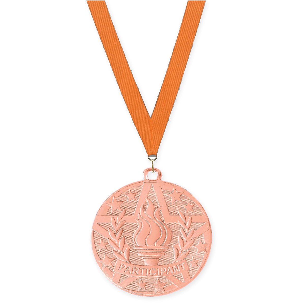 2 inch Participant Superstar medal in bronze with Orange neck ribbon