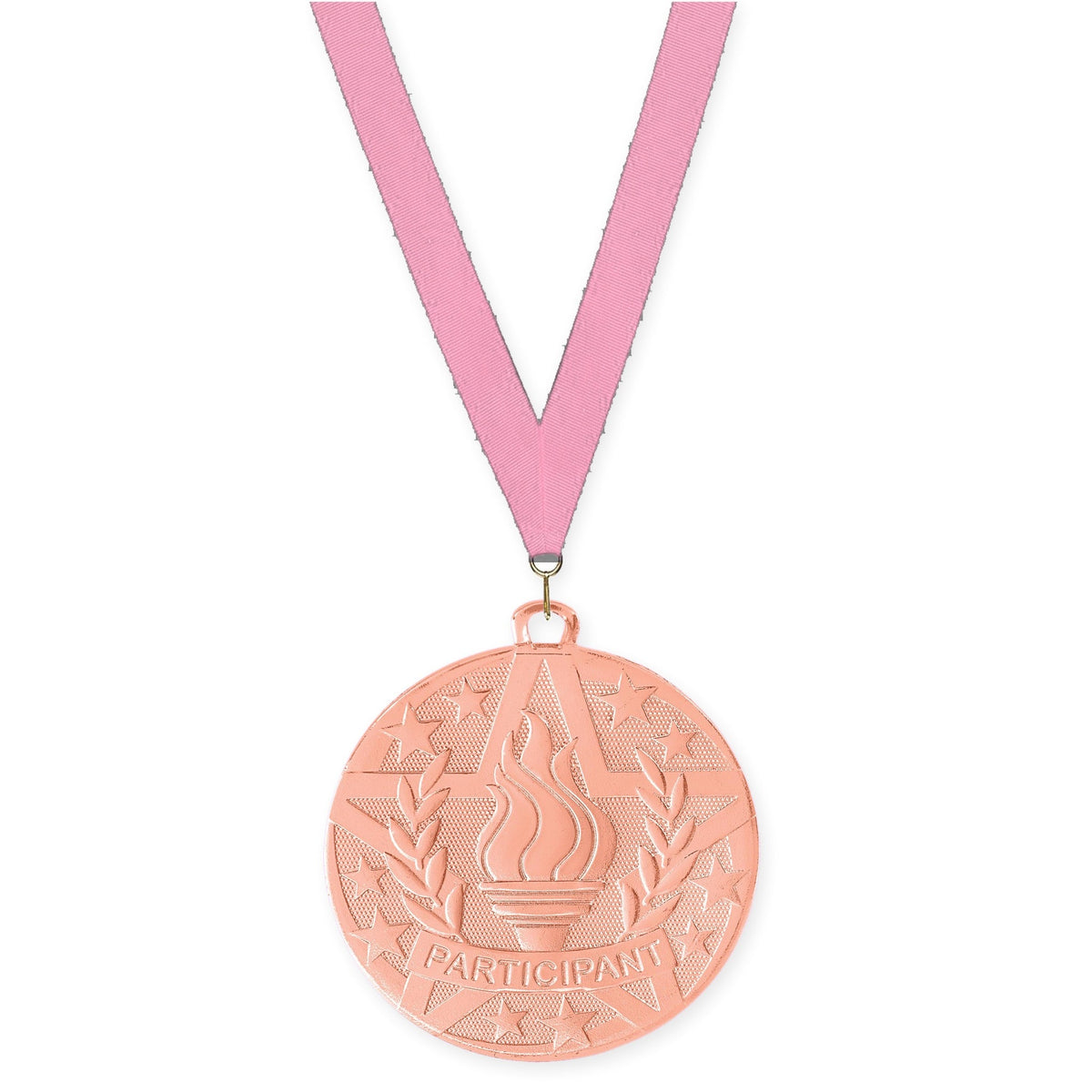 2 inch Participant Superstar medal in bronze with Pink neck ribbon