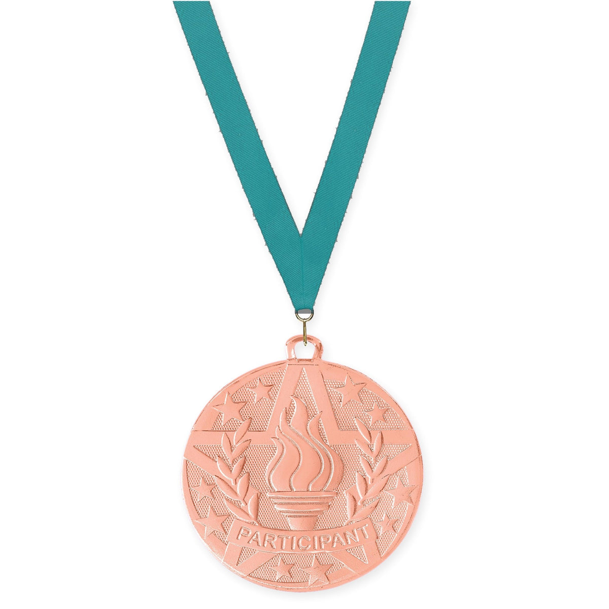 2 inch Participant Superstar medal in bronze with Teal neck ribbon
