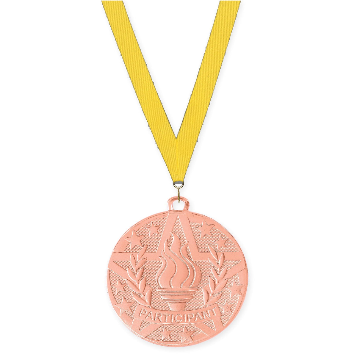 2 inch Participant Superstar medal in bronze with Yellow neck ribbon