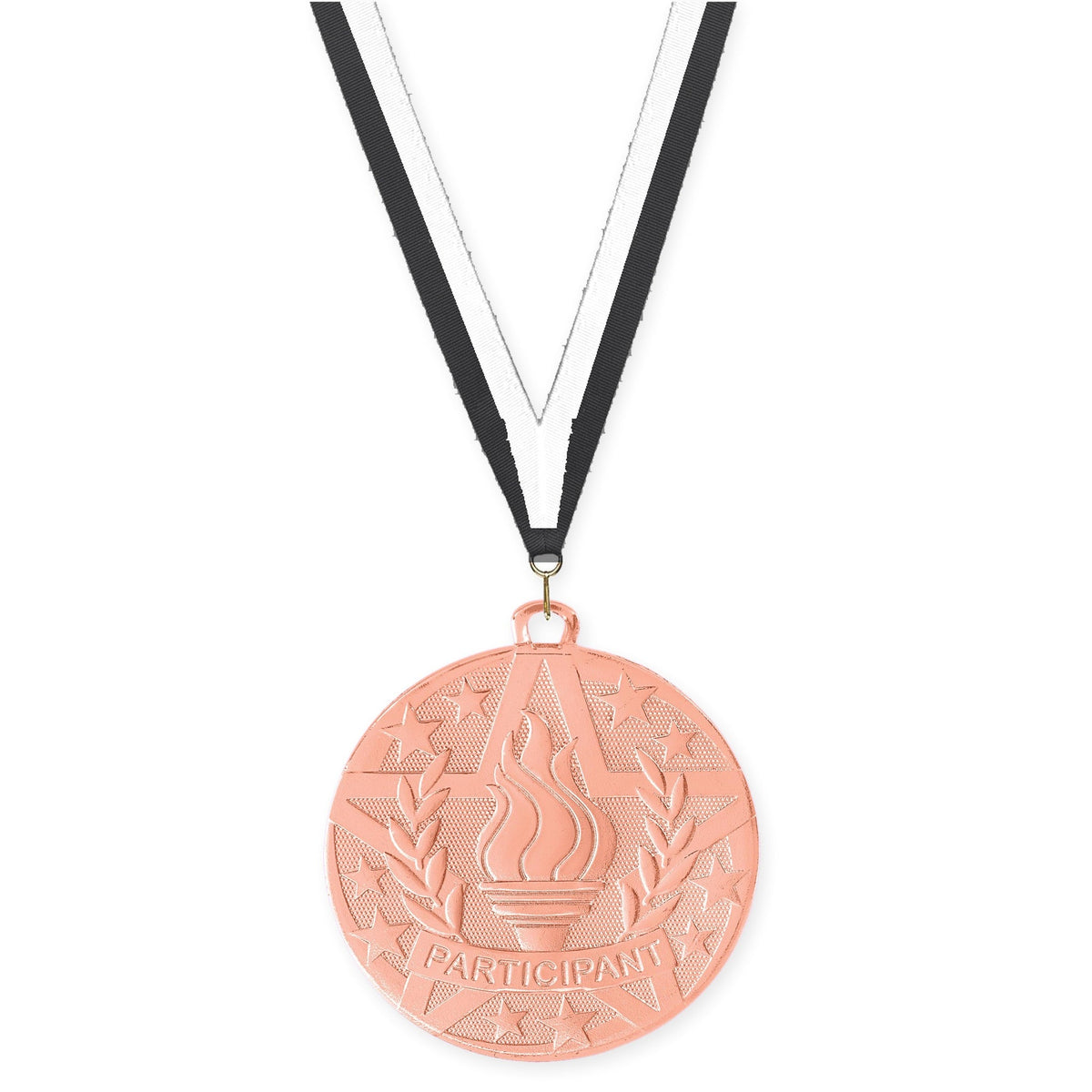 2 inch Participant Superstar medal in bronze with Black White neck ribbon
