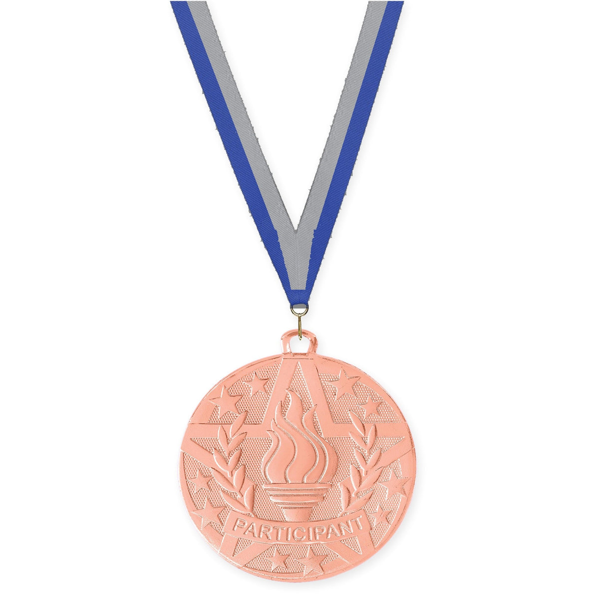 2 inch Participant Superstar medal in bronze with Blue Gray neck ribbon
