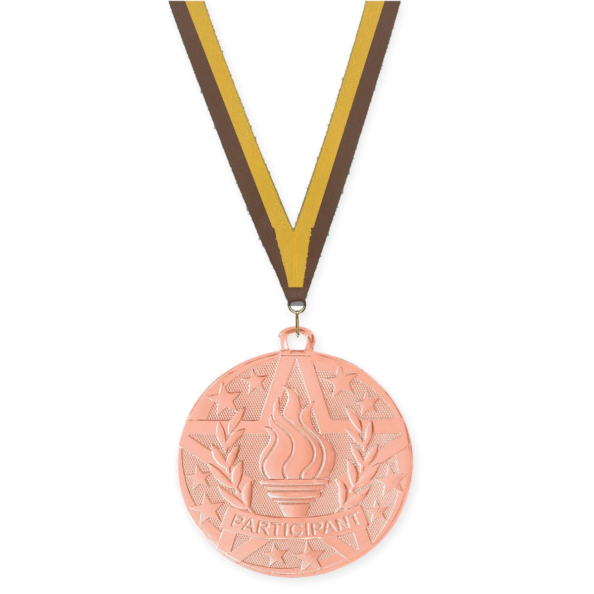 2 inch Participant Superstar medal in bronze with Brown Gold neck ribbon