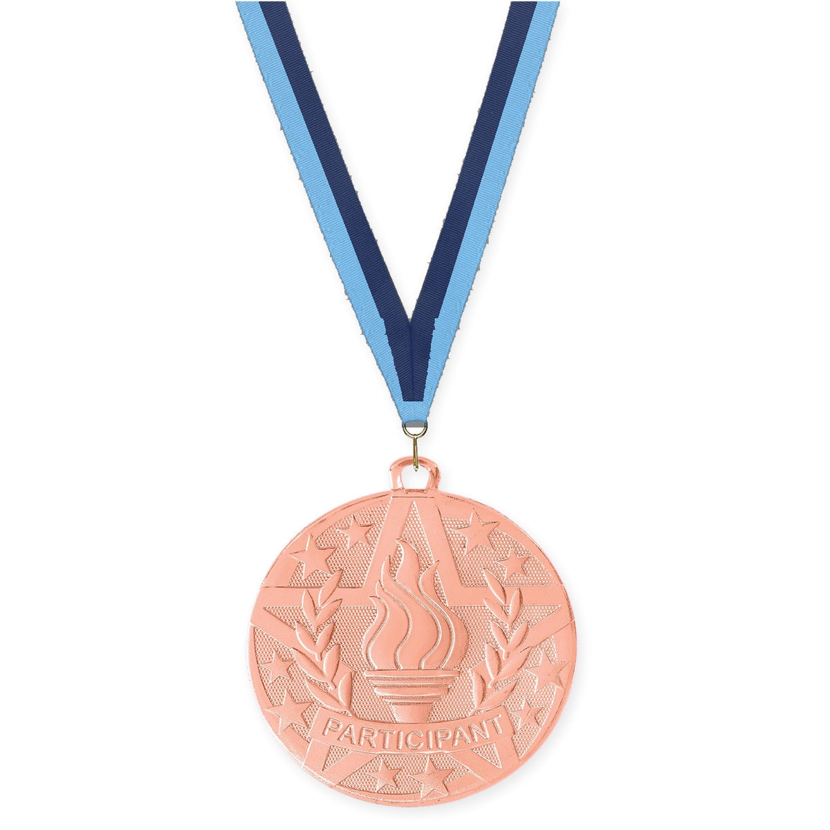 2 inch Participant Superstar medal in bronze with Light Blue Navy neck ribbon
