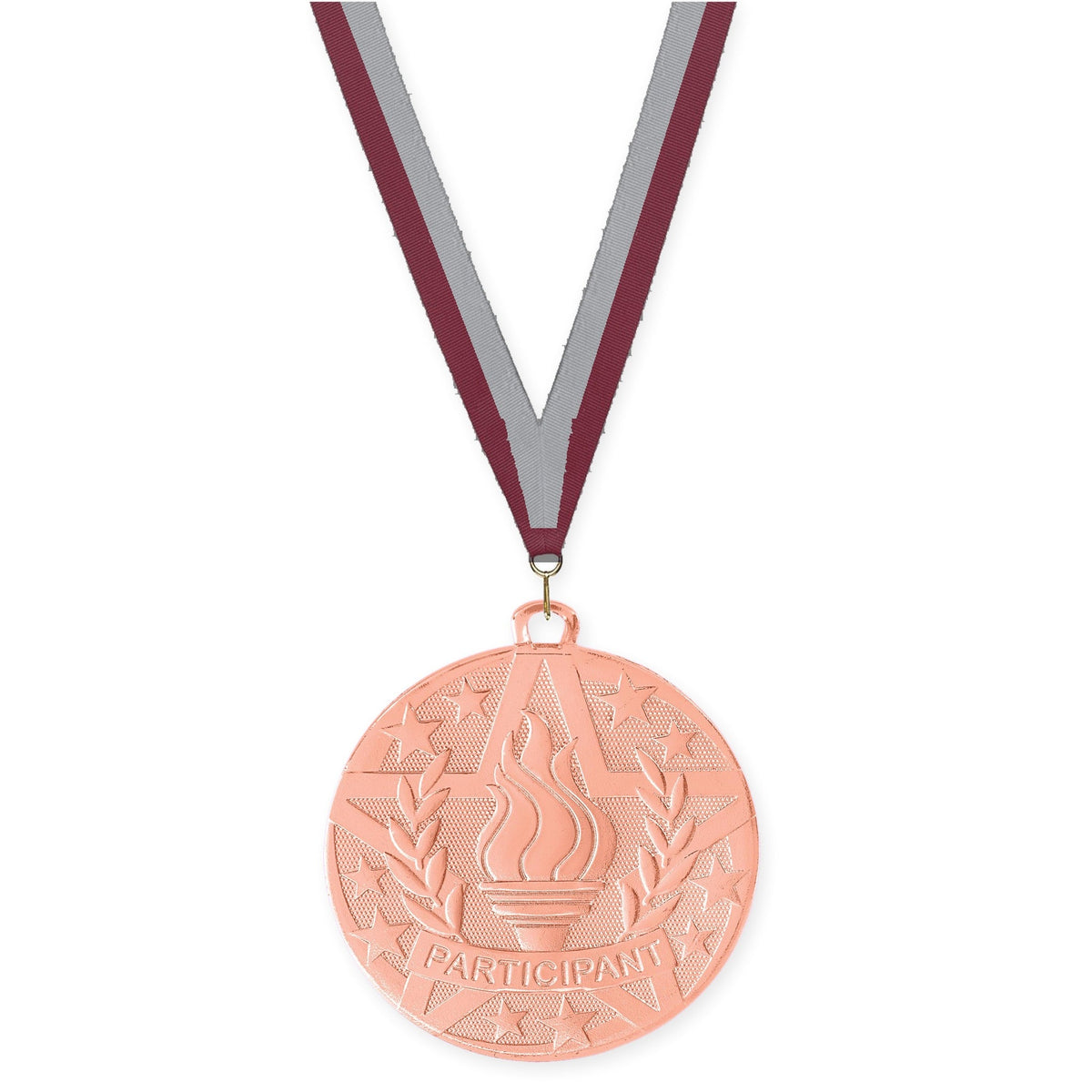 2 inch Participant Superstar medal in bronze with Maroon Gray neck ribbon