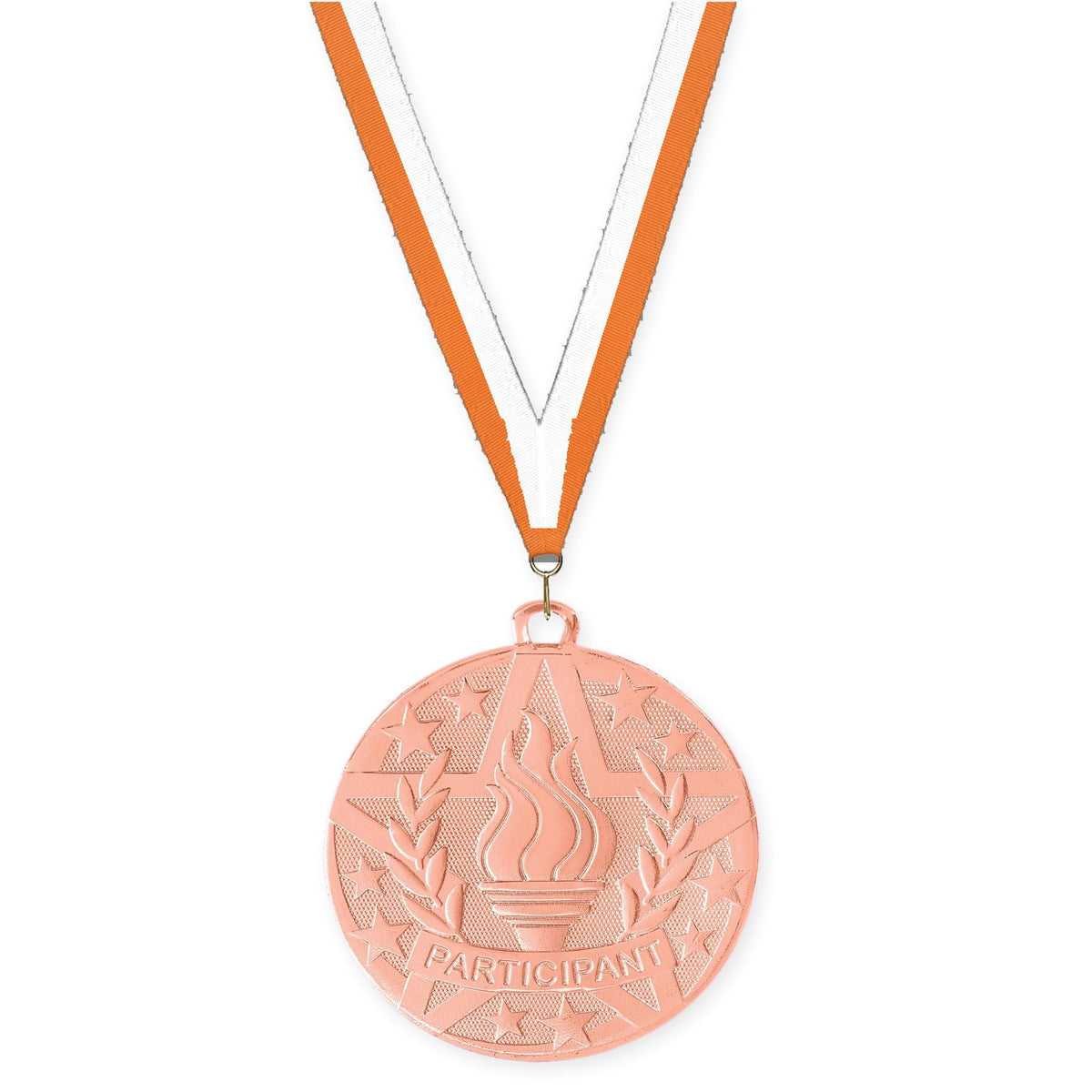 2 inch Participant Superstar medal in bronze with Orange White neck ribbon
