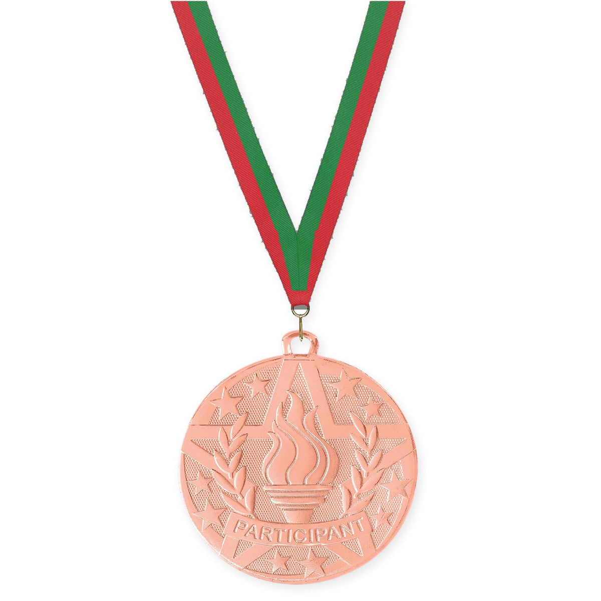 2 inch Participant Superstar medal in bronze with Red Green neck ribbon
