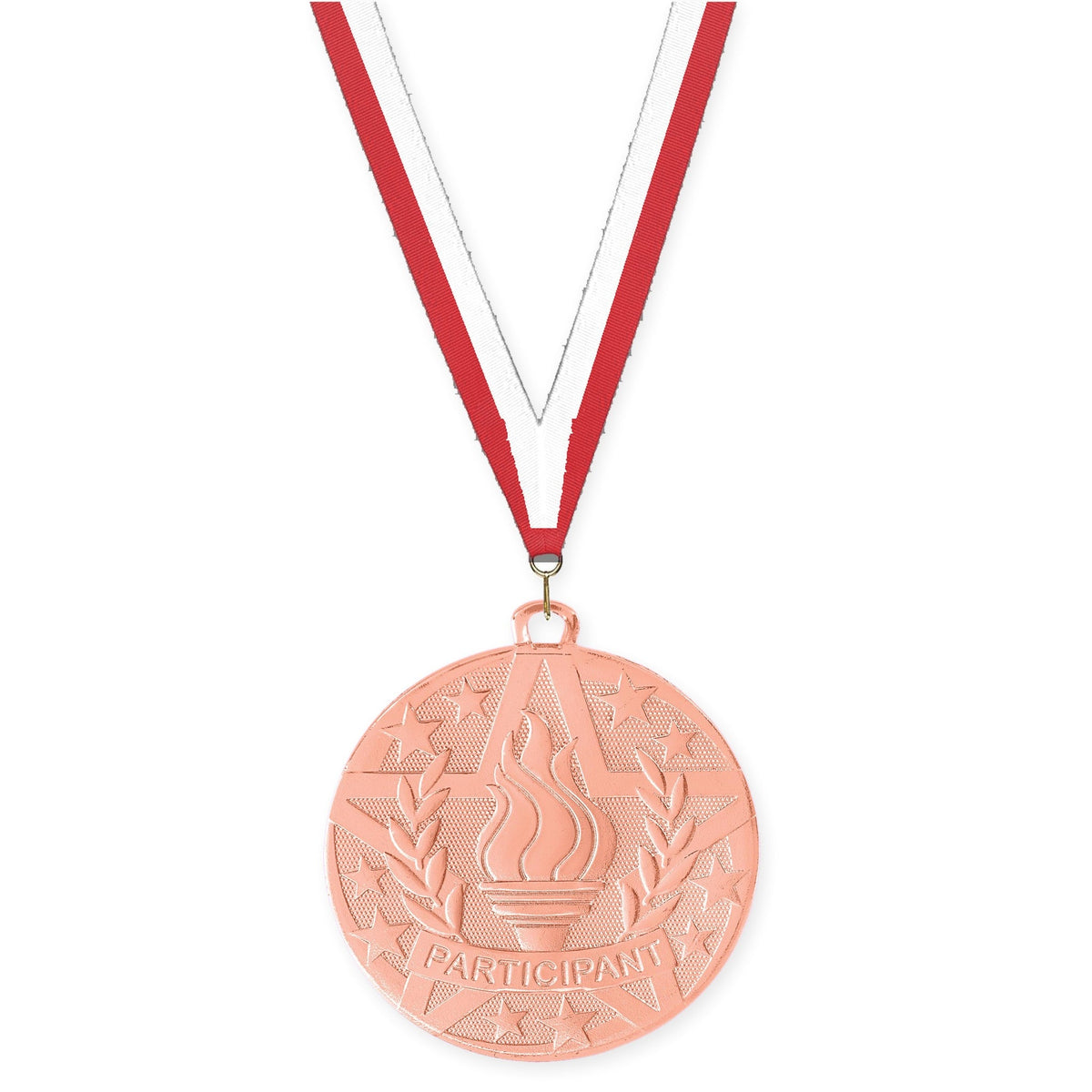 2 inch Participant Superstar medal in bronze with Red White neck ribbon
