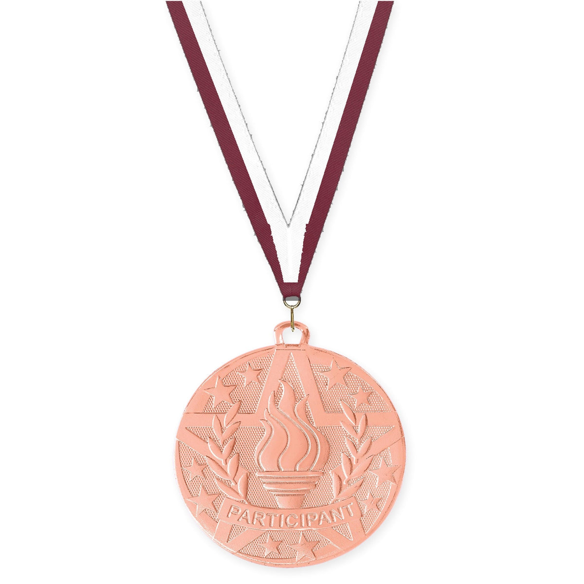 2 inch Participant Superstar medal in bronze with Maroon White neck ribbon