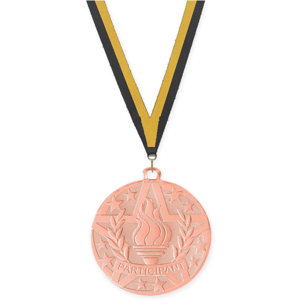 2 inch Participant Superstar medal in bronze with Black Gold neck ribbon