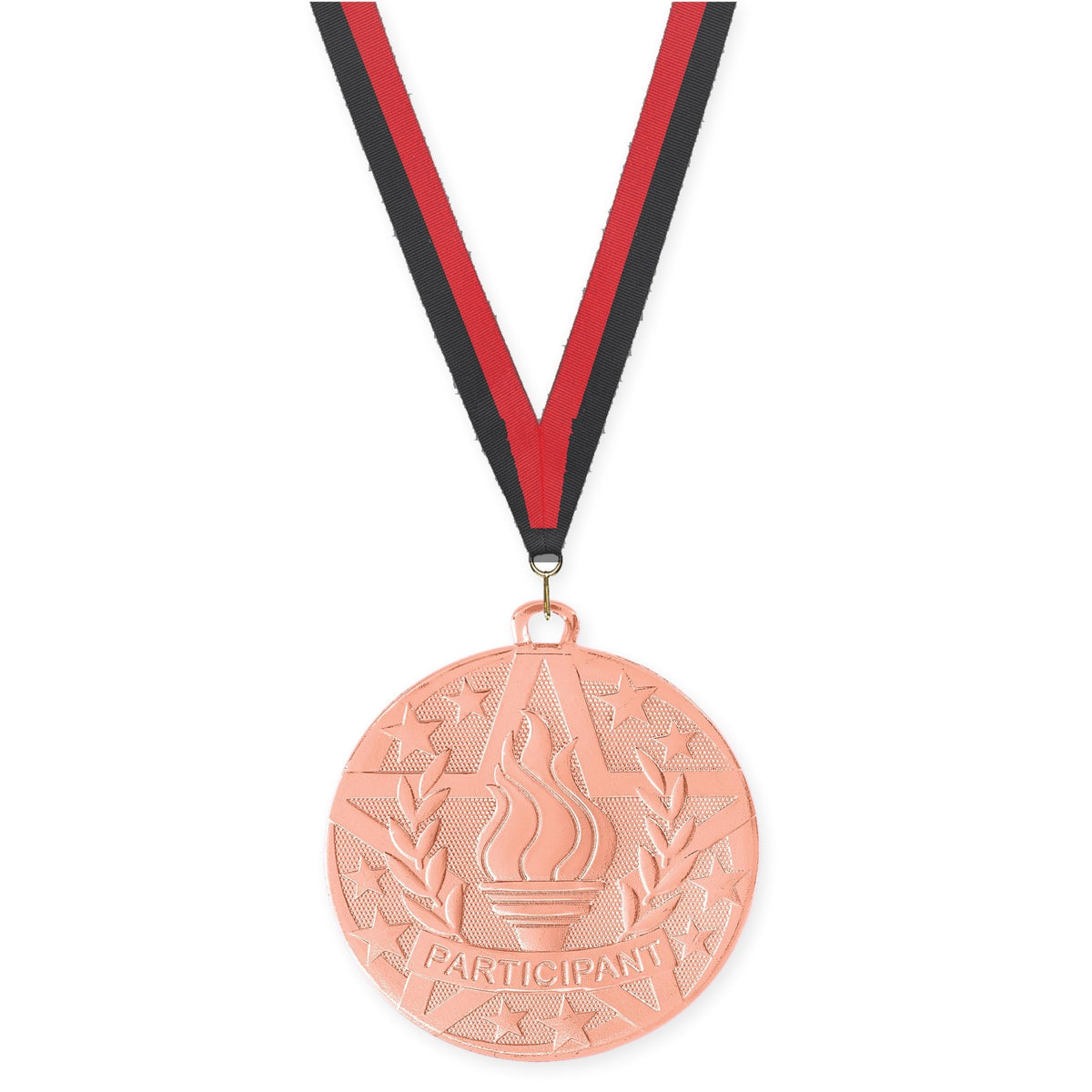 2 inch Participant Superstar medal in bronze with Black Red neck ribbon