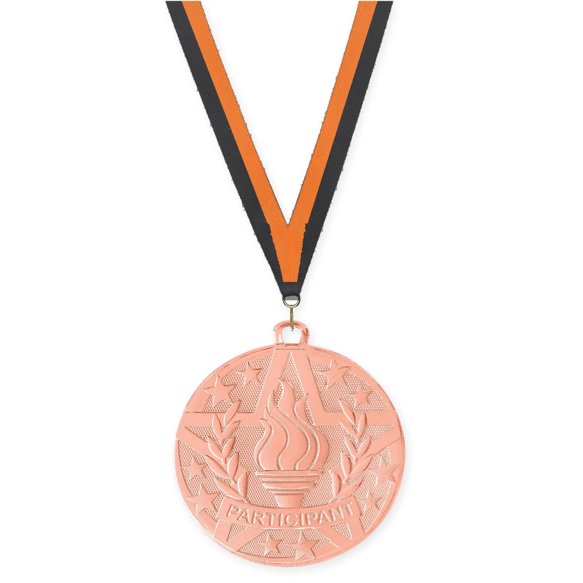 2 inch Participant Superstar medal in bronze with Black Orange neck ribbon