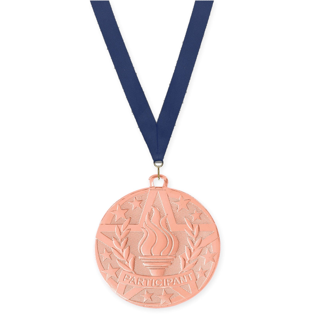 2 inch Participant Superstar medal in bronze with Navy neck ribbon