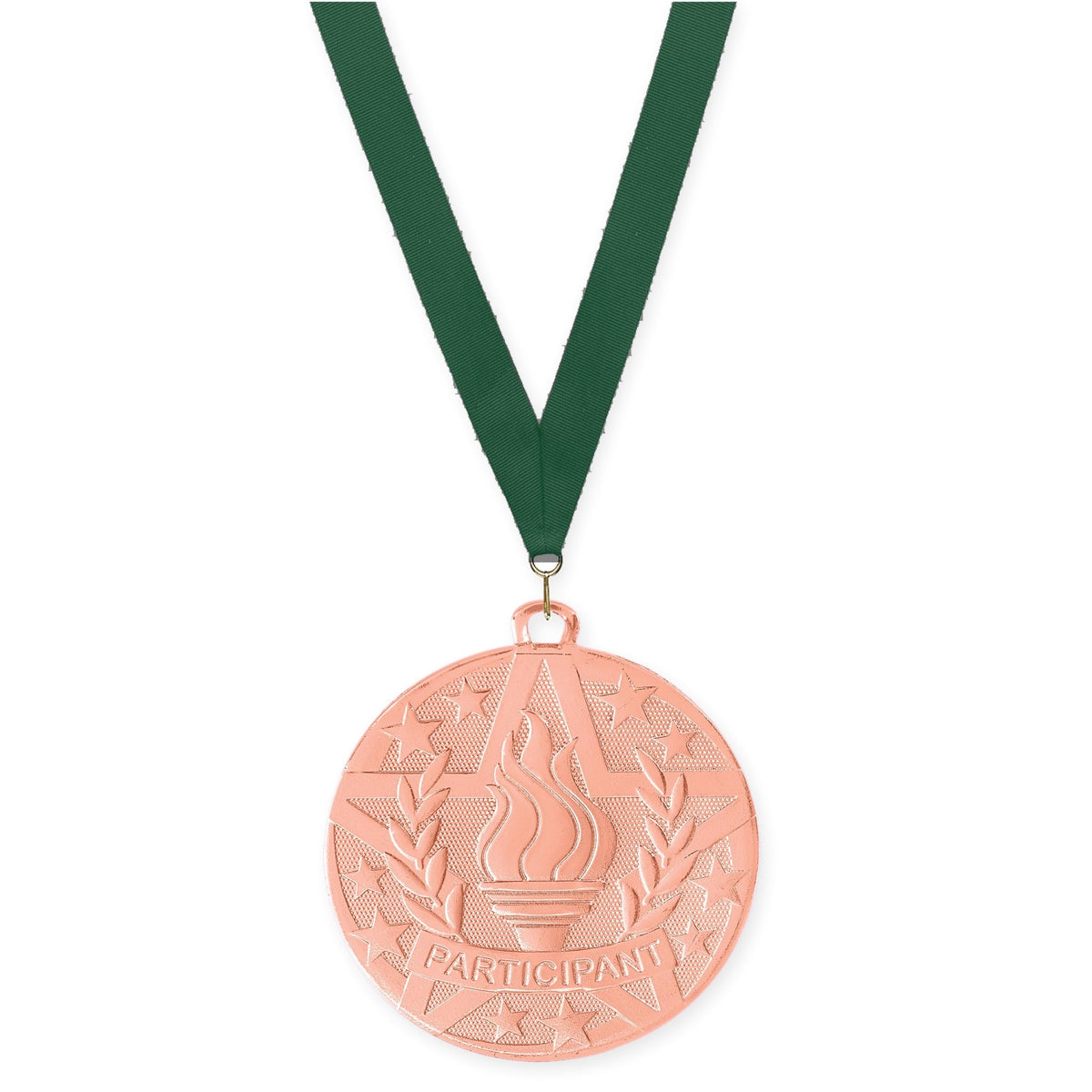 2 inch Participant Superstar medal in bronze with Hunter Green neck ribbon