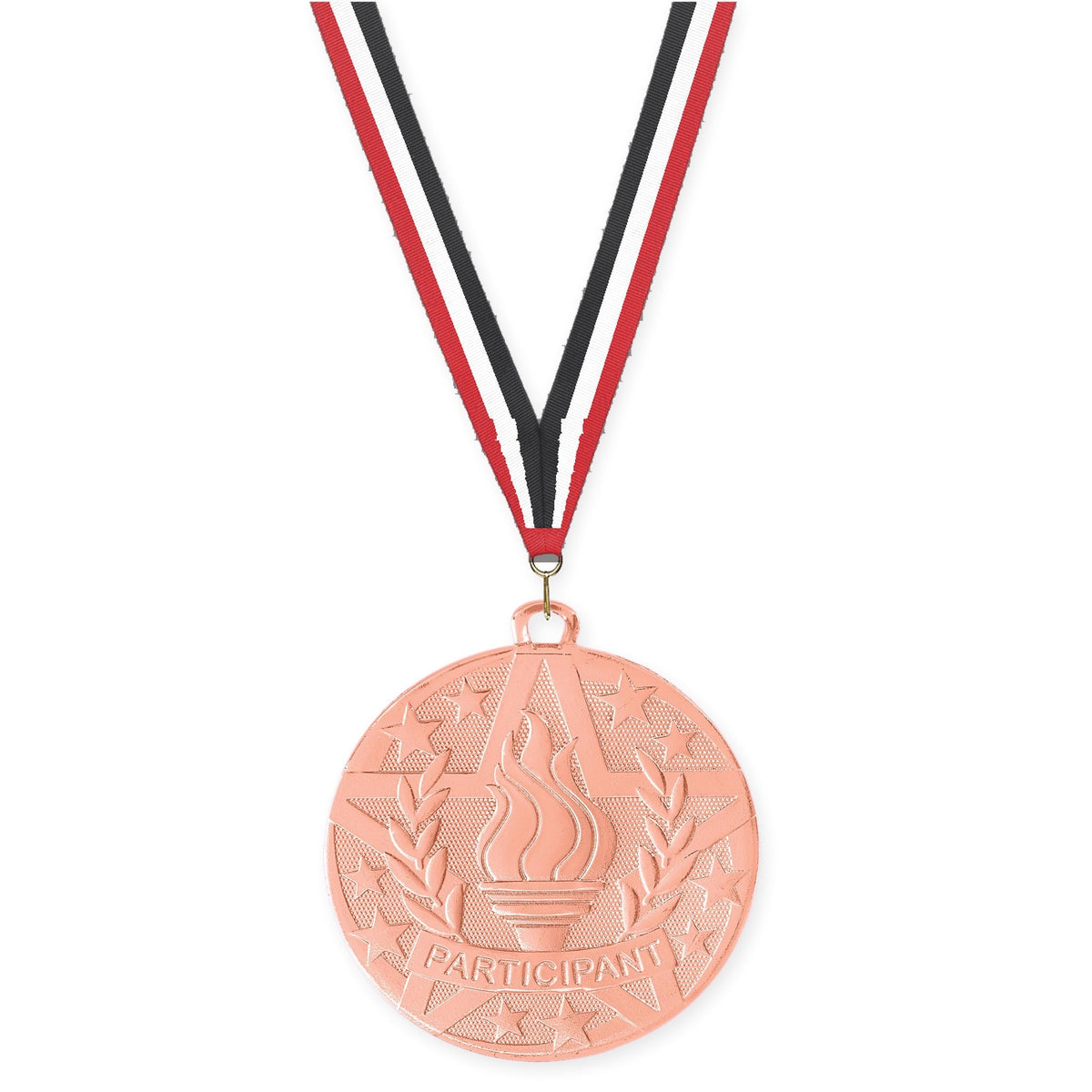 2 inch Participant Superstar medal in bronze with Red White Black neck ribbon