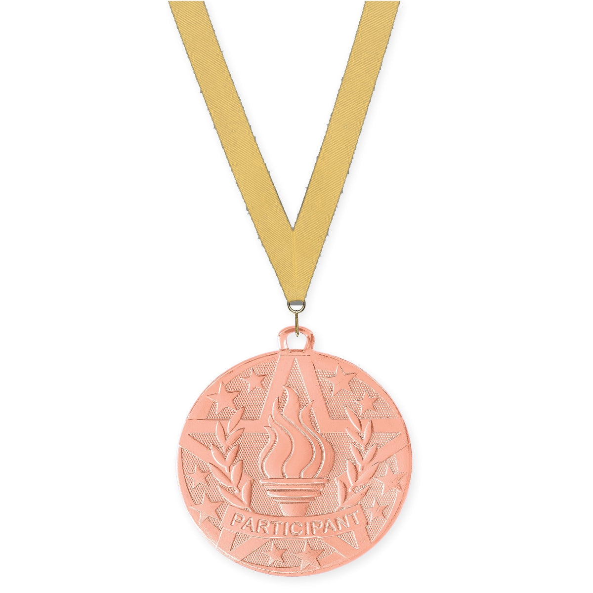 2 inch Participant Superstar medal in bronze with Gold Metallic neck ribbon