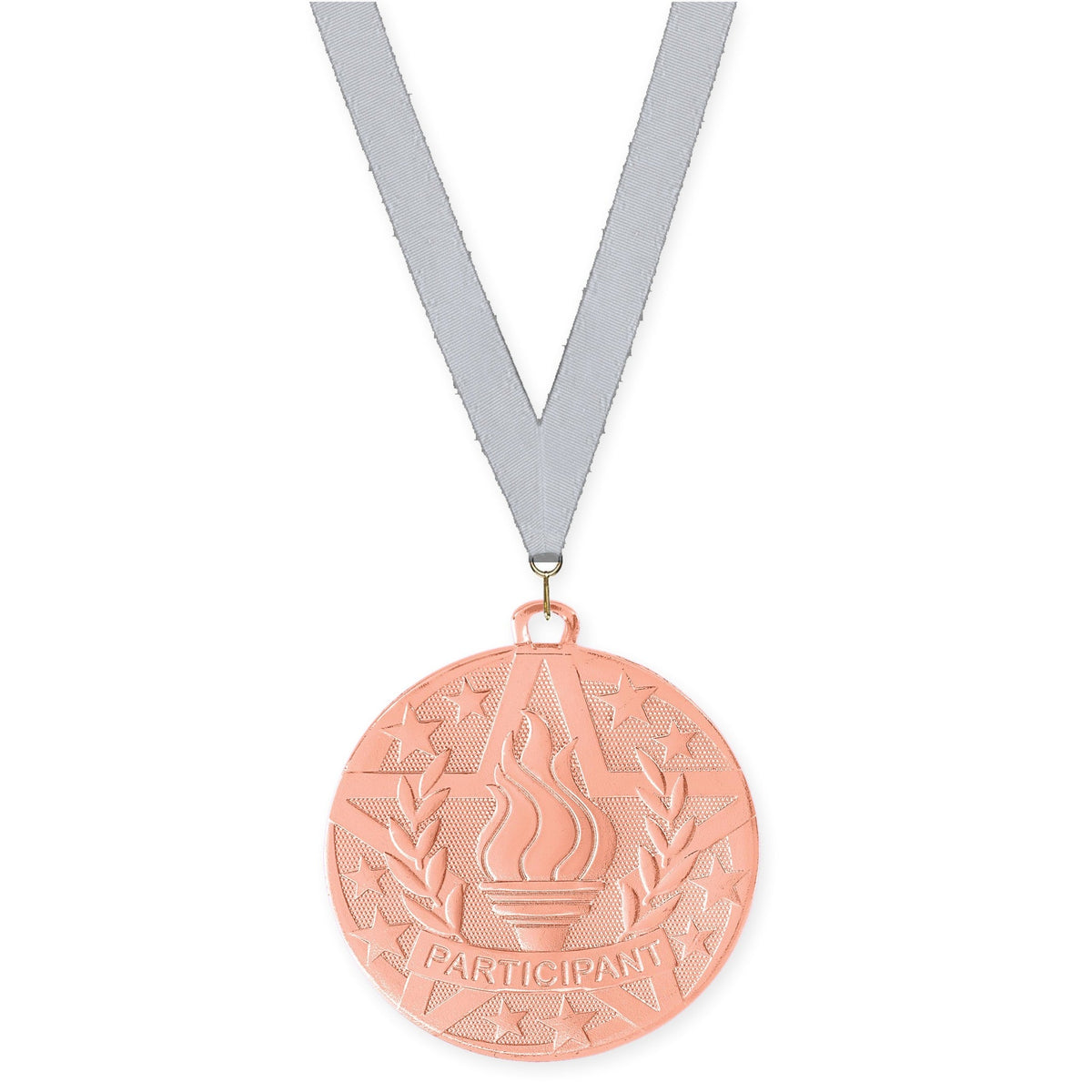 2 inch Participant Superstar medal in bronze with Silver Metallic neck ribbon