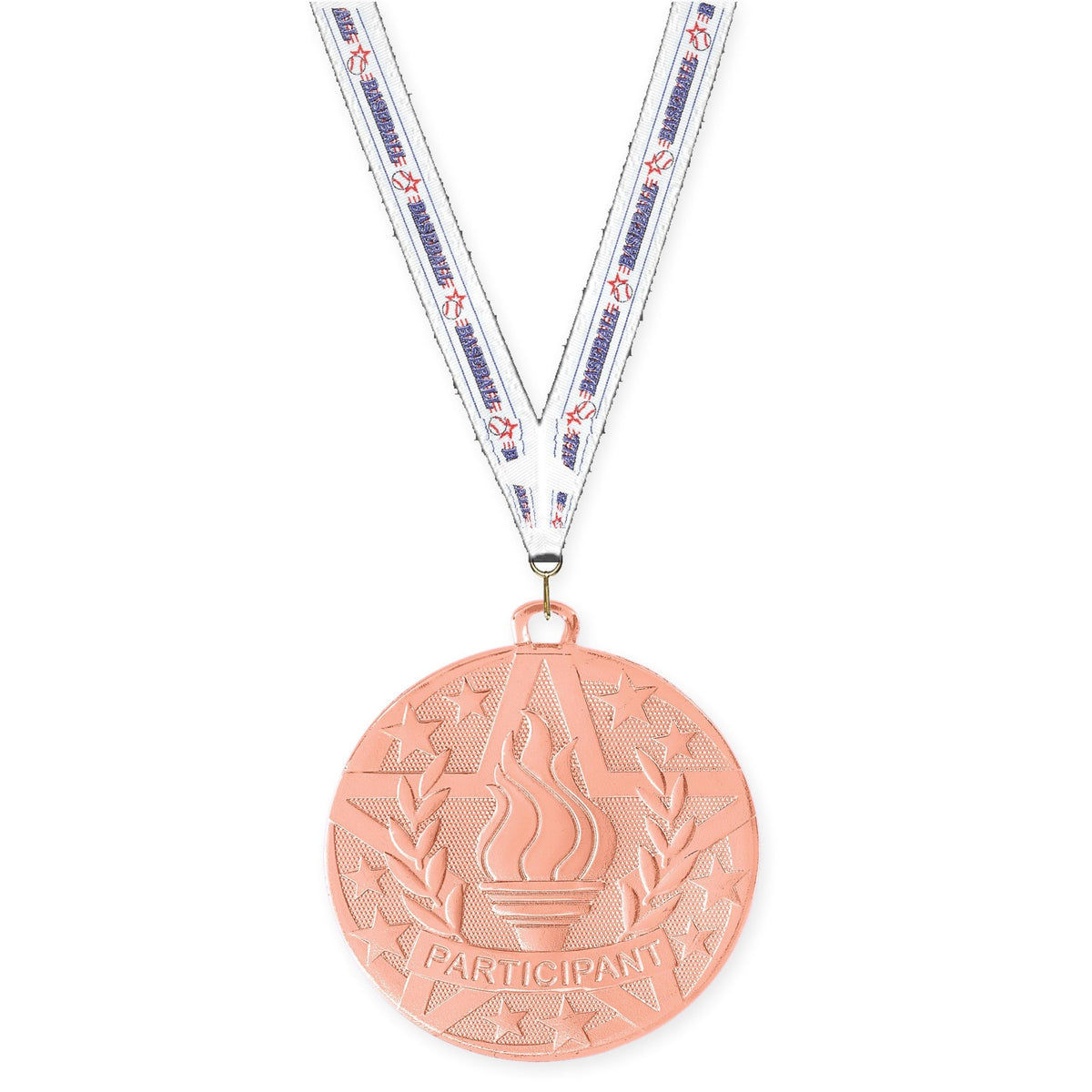 2 inch Participant Superstar medal in bronze with Baseball neck ribbon