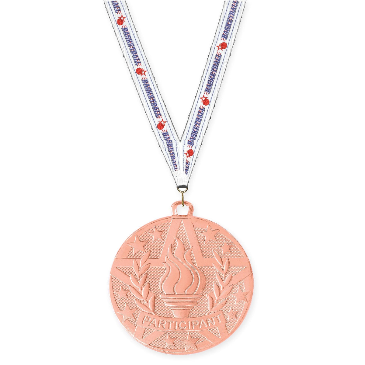 2 inch Participant Superstar medal in bronze with Basketball neck ribbon
