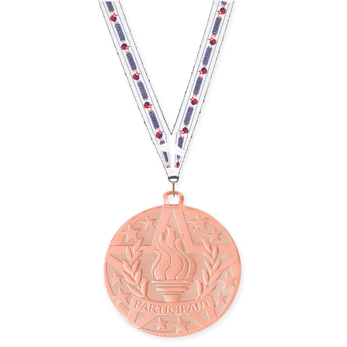 2 inch Participant Superstar medal in bronze with Cheerleading neck ribbon