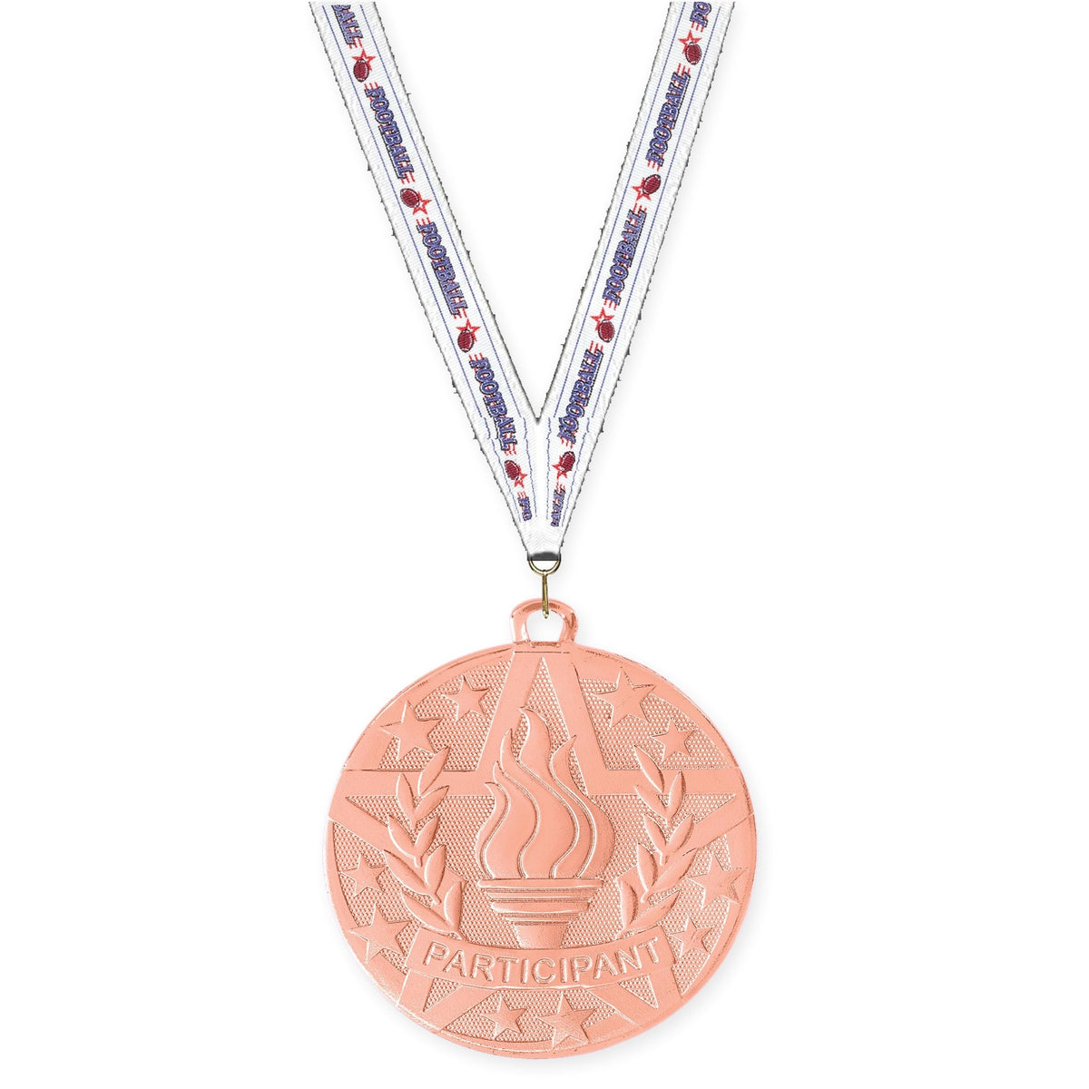 2 inch Participant Superstar medal in bronze with Football neck ribbon