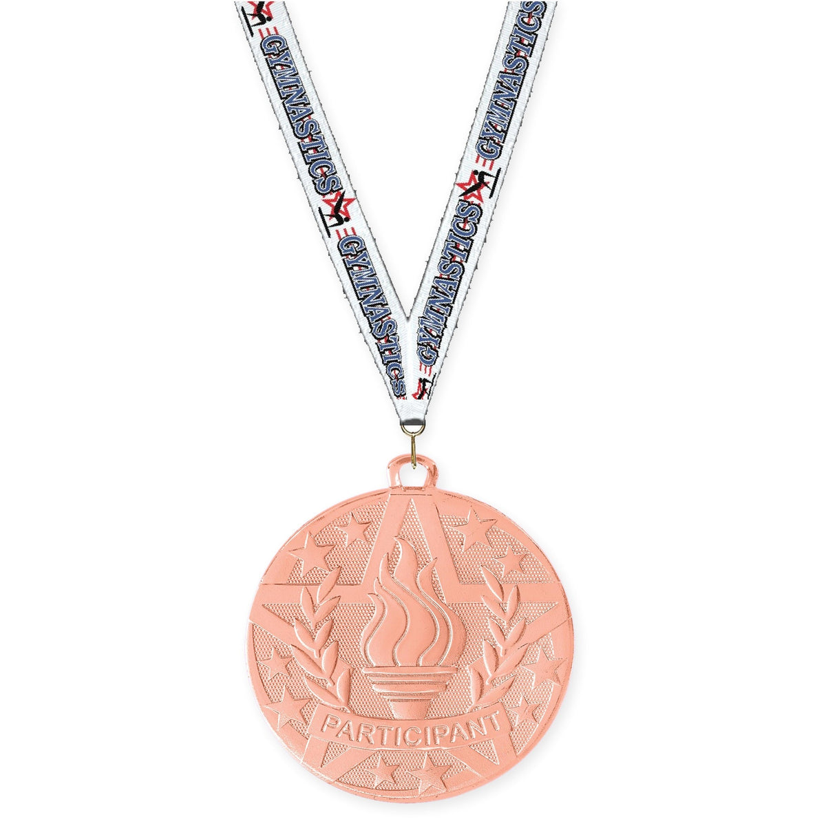 2 inch Participant Superstar medal in bronze with Gymnastics neck ribbon