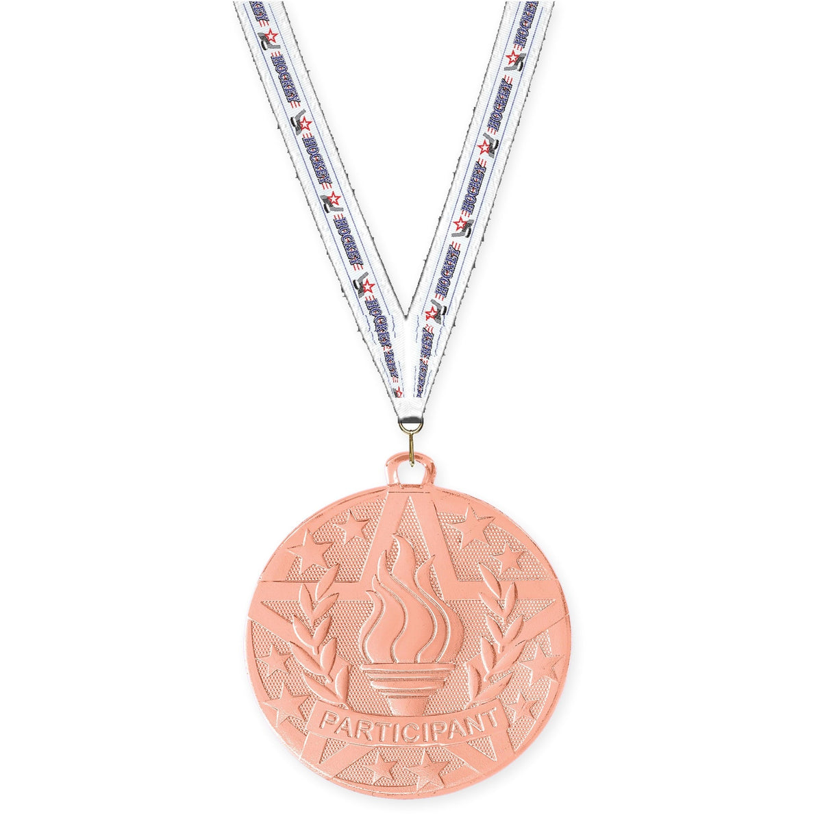 2 inch Participant Superstar medal in bronze with Hockey neck ribbon