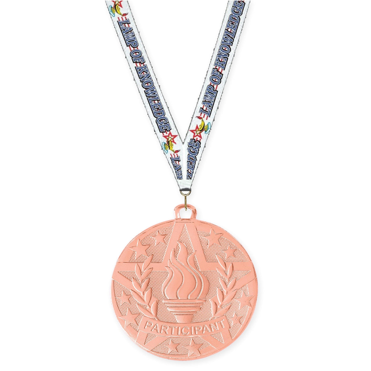 2 inch Participant Superstar medal in bronze with Lamp Of Knowledge neck ribbon