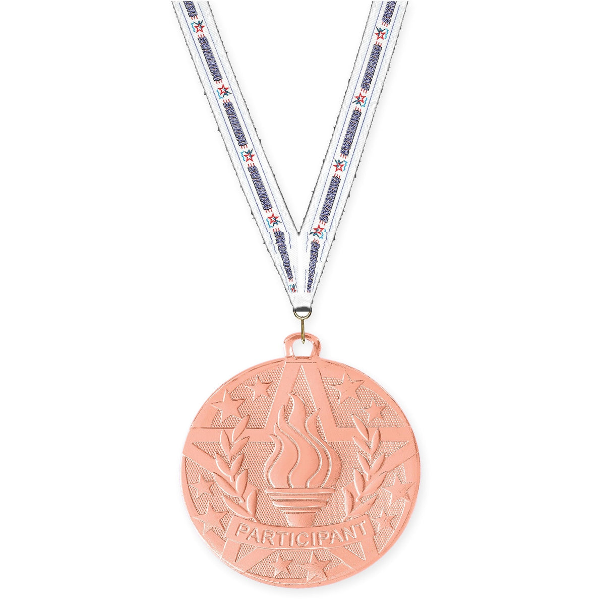 2 inch Participant Superstar medal in bronze with Swimming neck ribbon