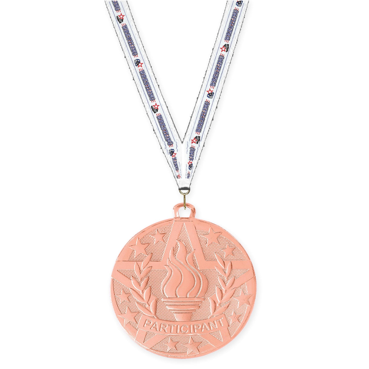 2 inch Participant Superstar medal in bronze with Wrestling neck ribbon