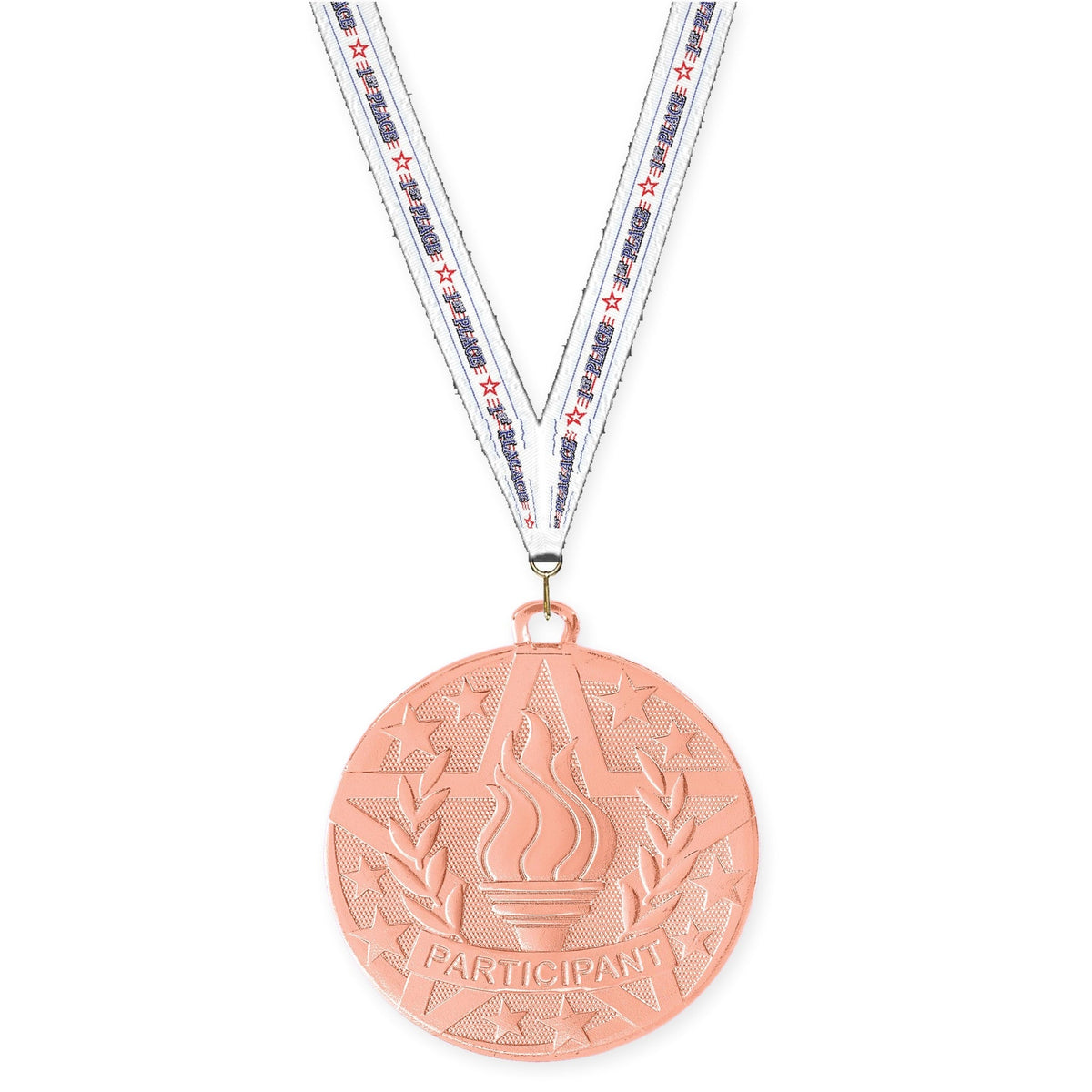 2 inch Participant Superstar medal in bronze with 1st Place neck ribbon