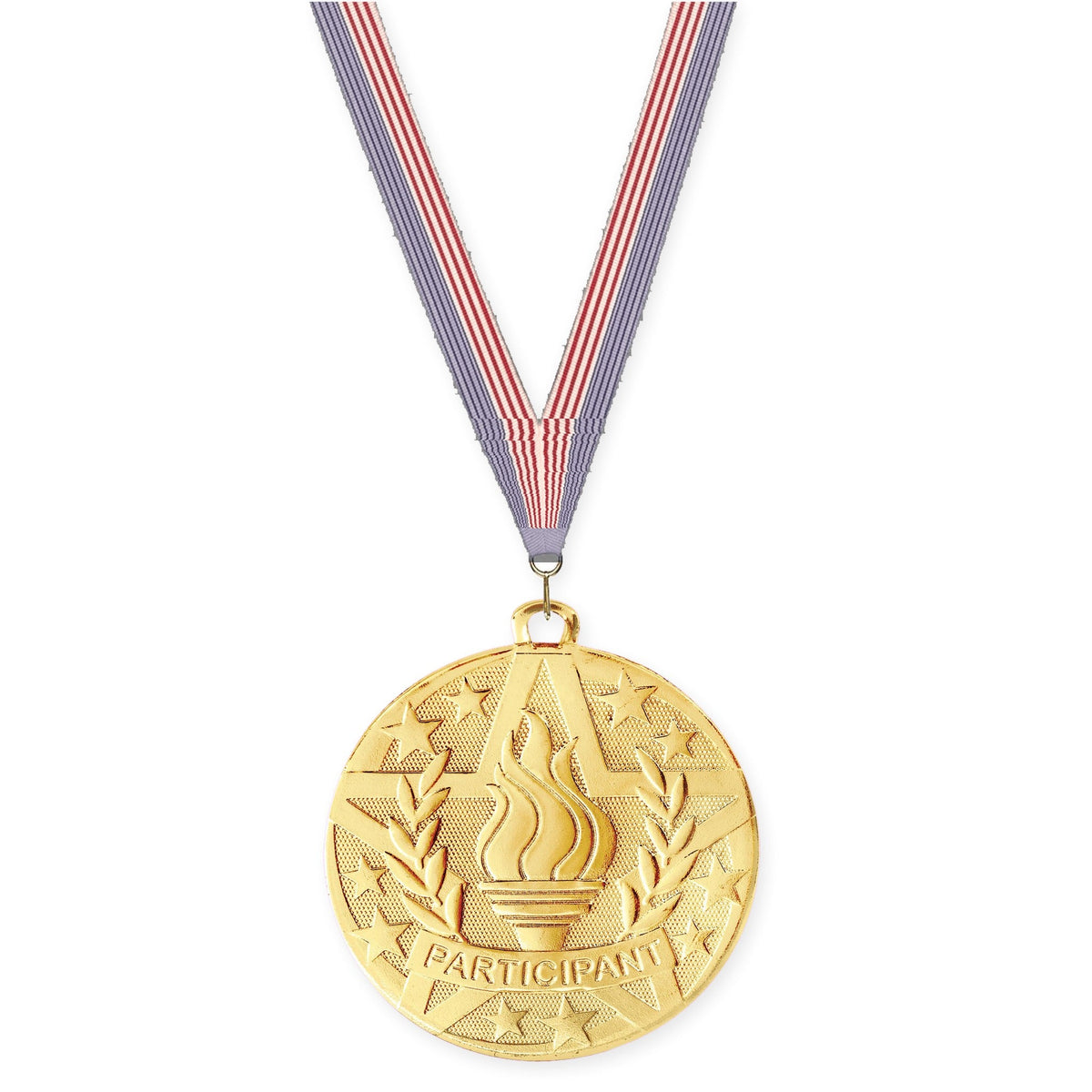 2 inch Participant Superstar medal in gold with USA Flag neck ribbon