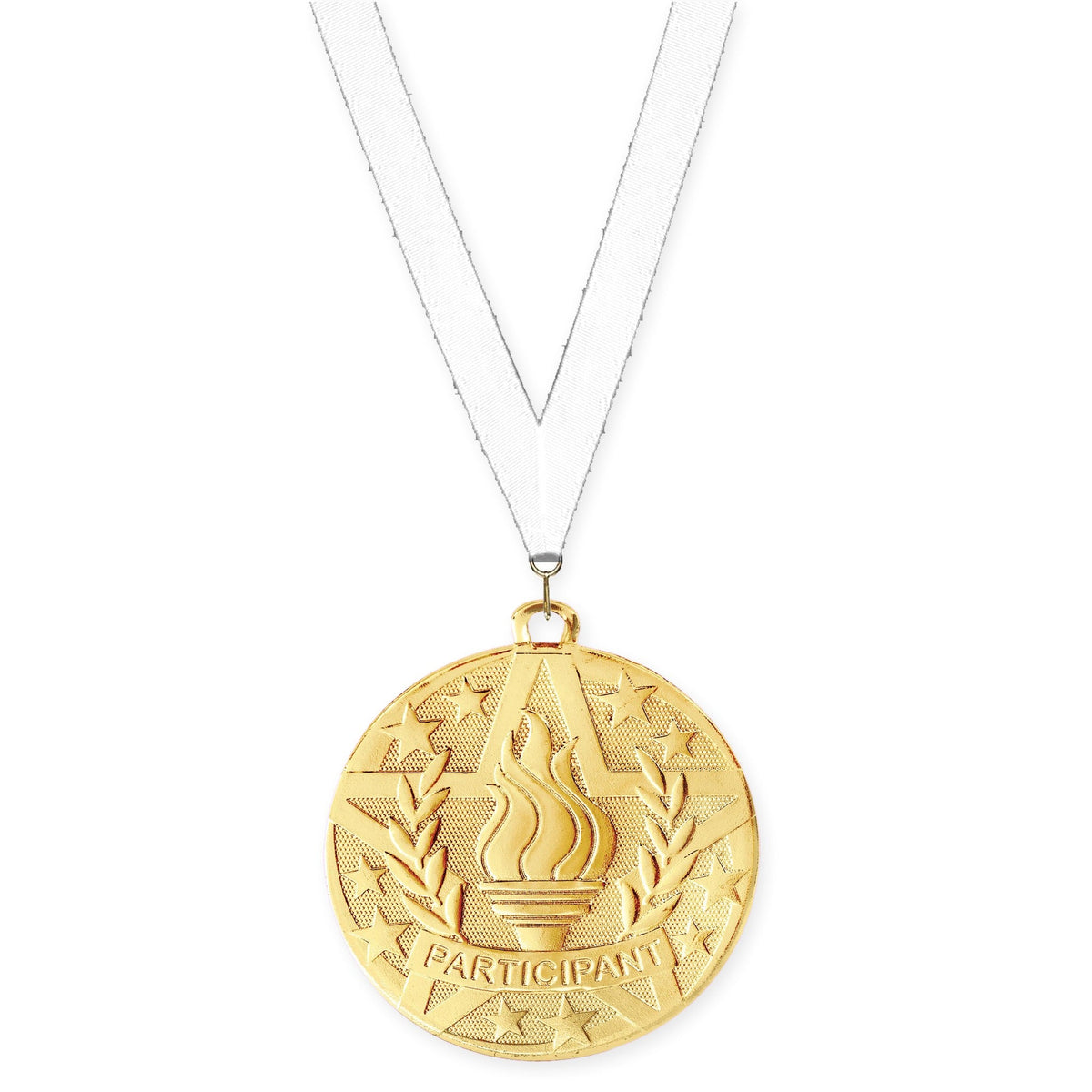 2 inch Participant Superstar medal in gold with White neck ribbon