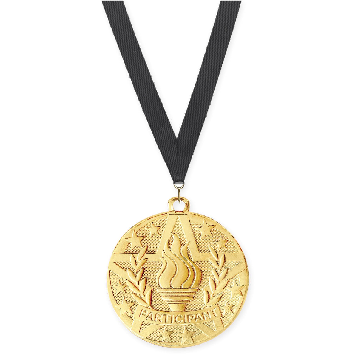 2 inch Participant Superstar medal in gold with Black neck ribbon
