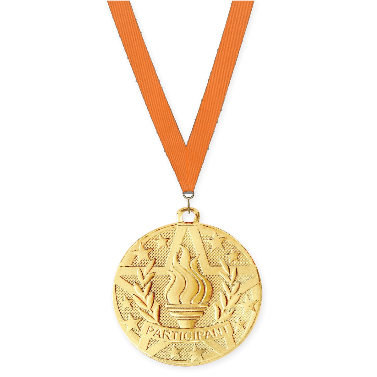 2 inch Participant Superstar medal in gold with Orange neck ribbon
