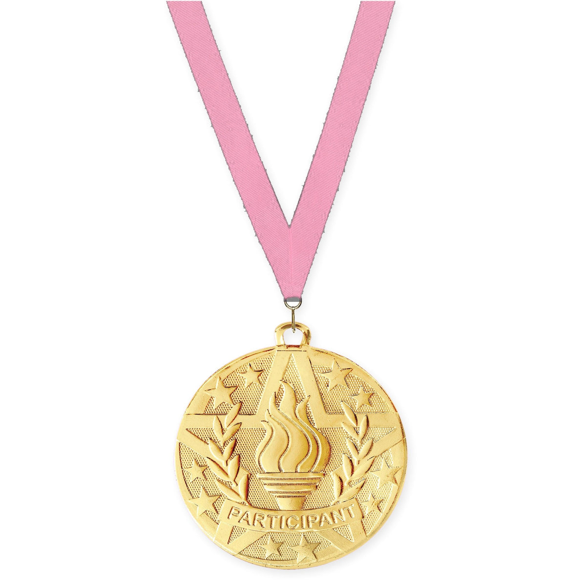 2 inch Participant Superstar medal in gold with Pink neck ribbon