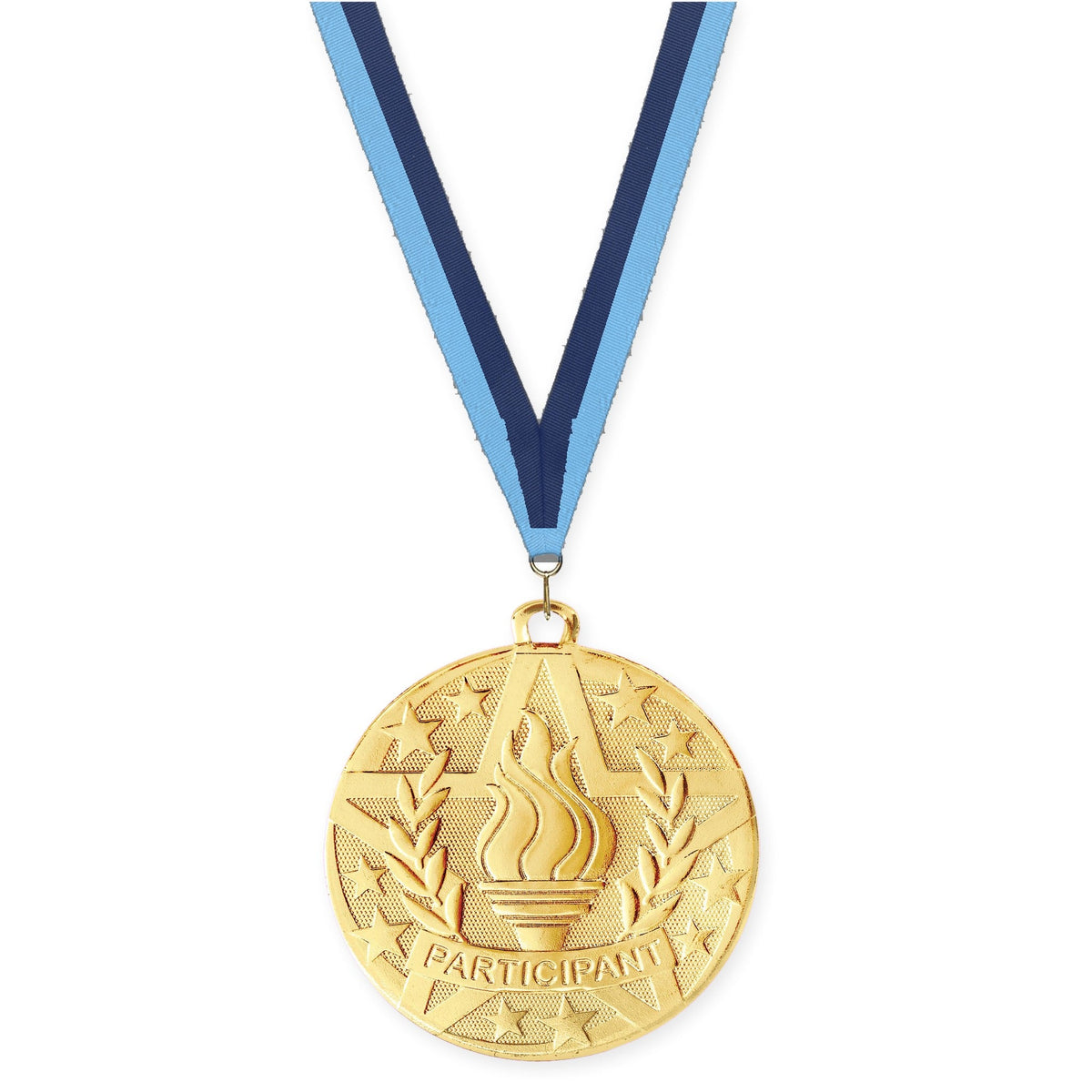 2 inch Participant Superstar medal in gold with Light Blue Navy neck ribbon
