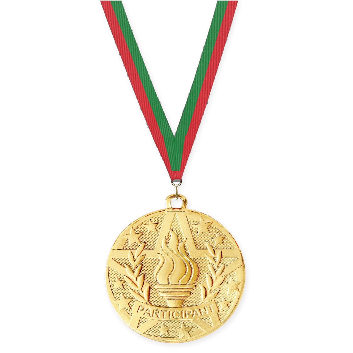 2 inch Participant Superstar medal in gold with Red Green neck ribbon