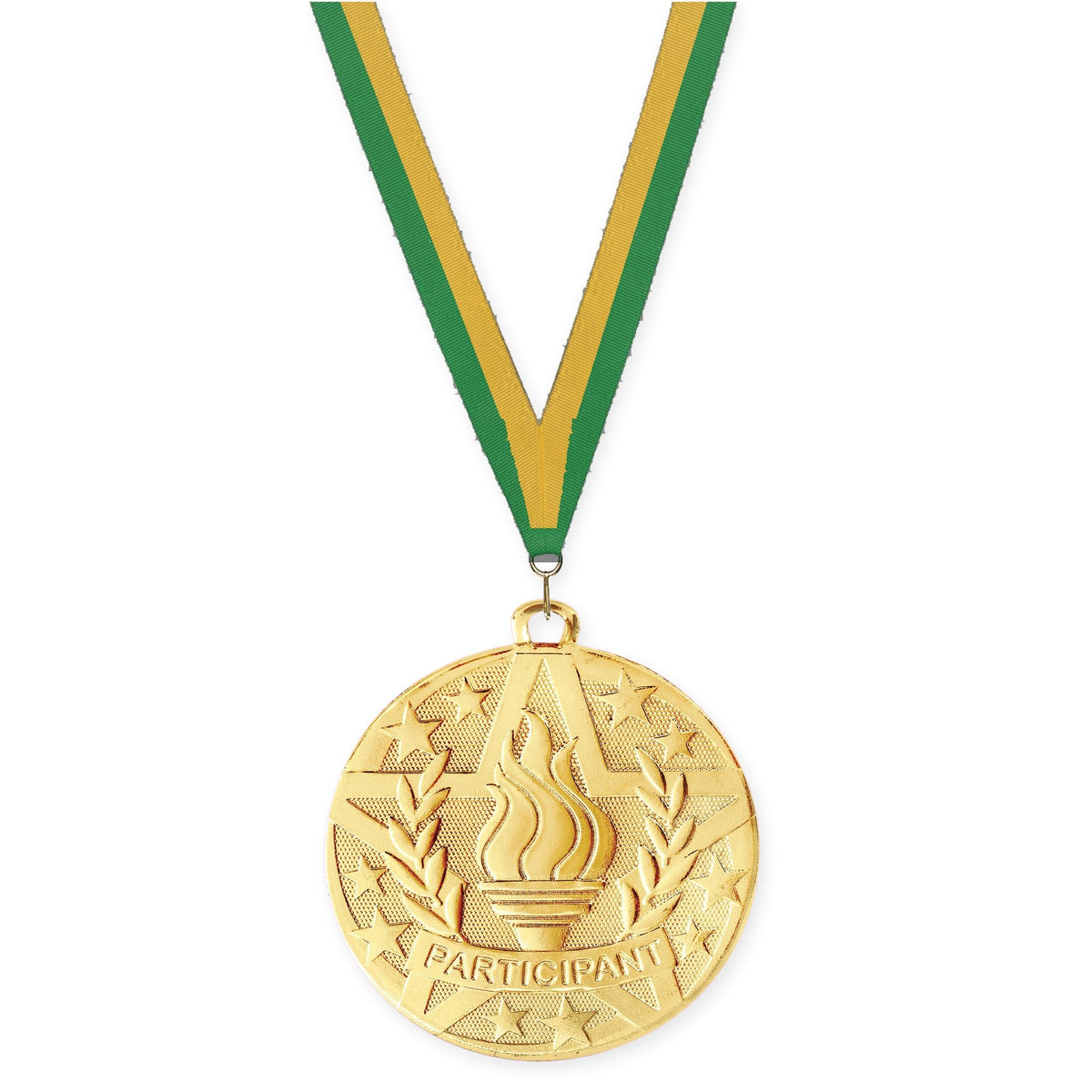 2 inch Participant Superstar medal in gold with Green Gold neck ribbon