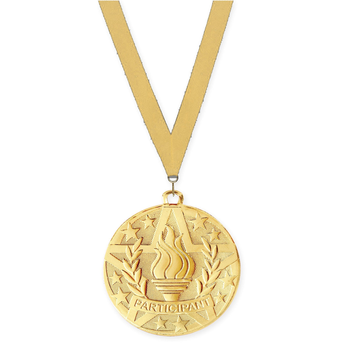 2 inch Participant Superstar medal in gold with Gold Metallic neck ribbon