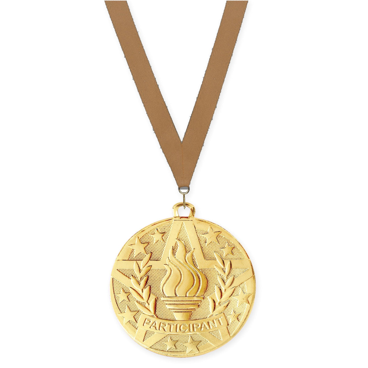 2 inch Participant Superstar medal in gold with Bronze Metallic neck ribbon