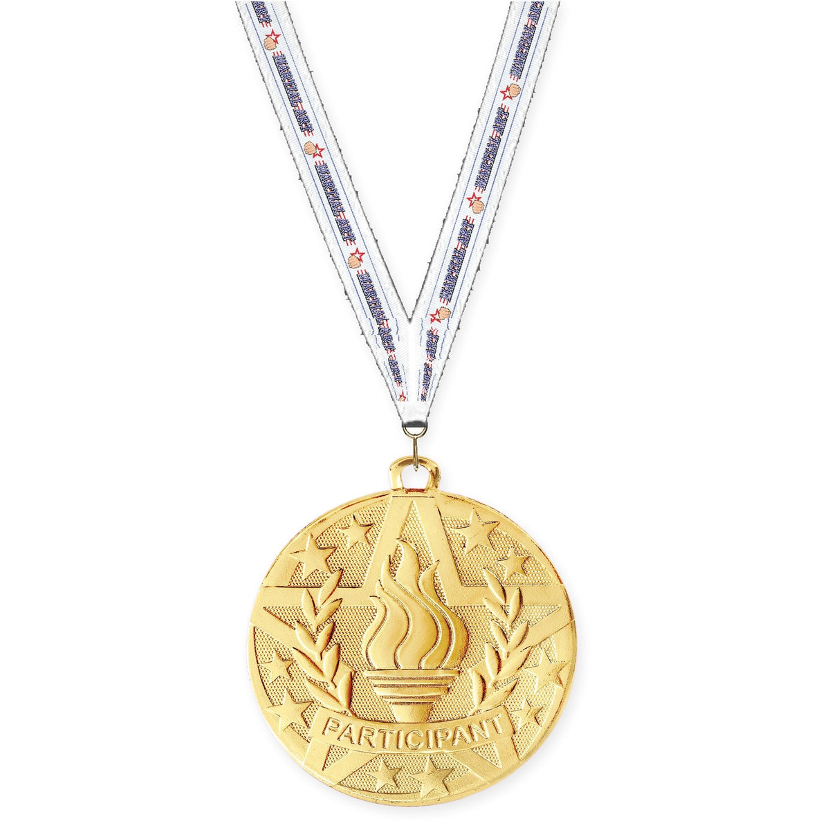 2 inch Participant Superstar medal in gold with Martial Arts neck ribbon